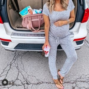 Grey off shoulder jumpsuit